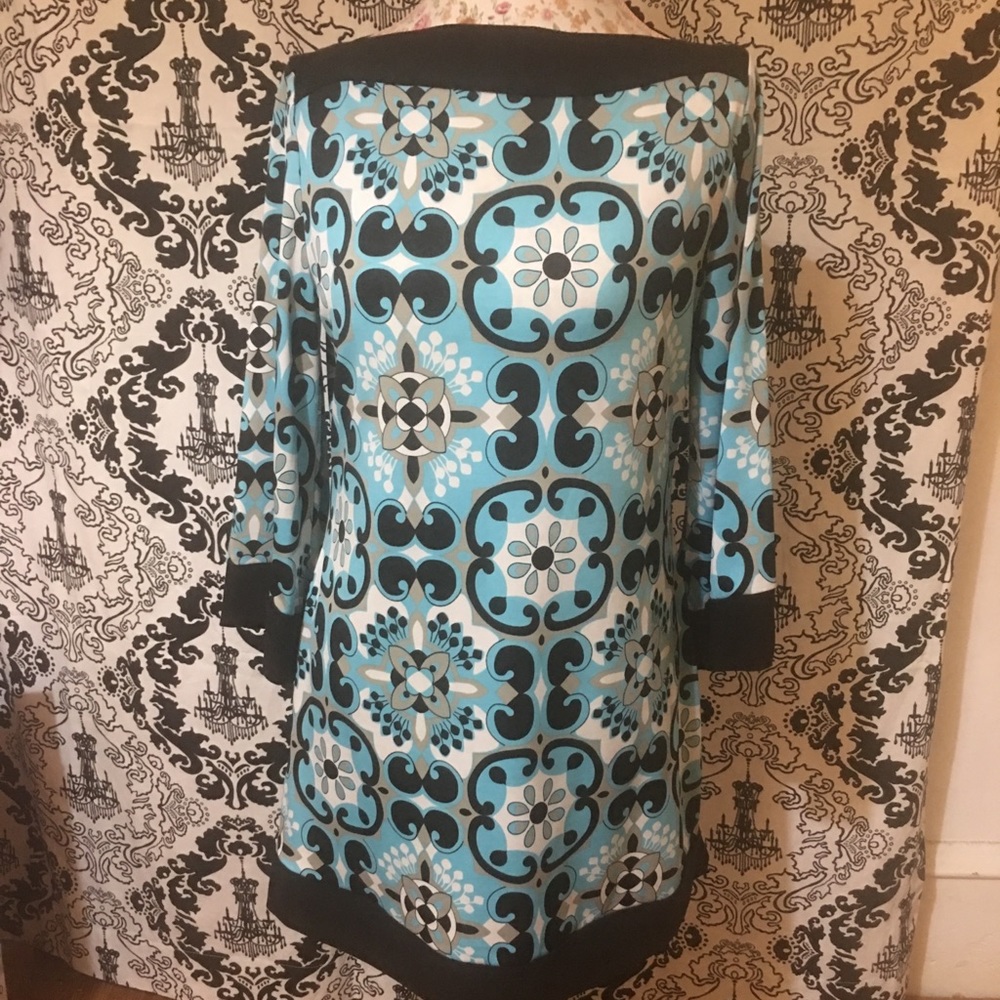 Blue, Black, White and Tan Dress